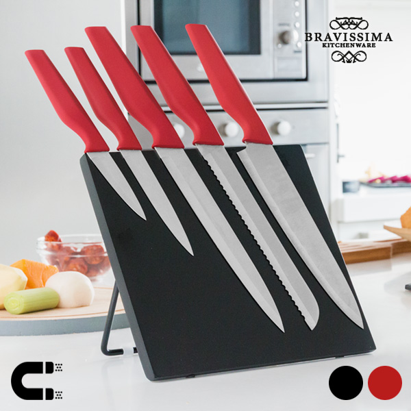 Bravissima Kitchen Kések Mágneses Tartóval (6 darab) - Piros Bravissima Kitchen Kések Mágneses Tartóval (6 darab) - Piros